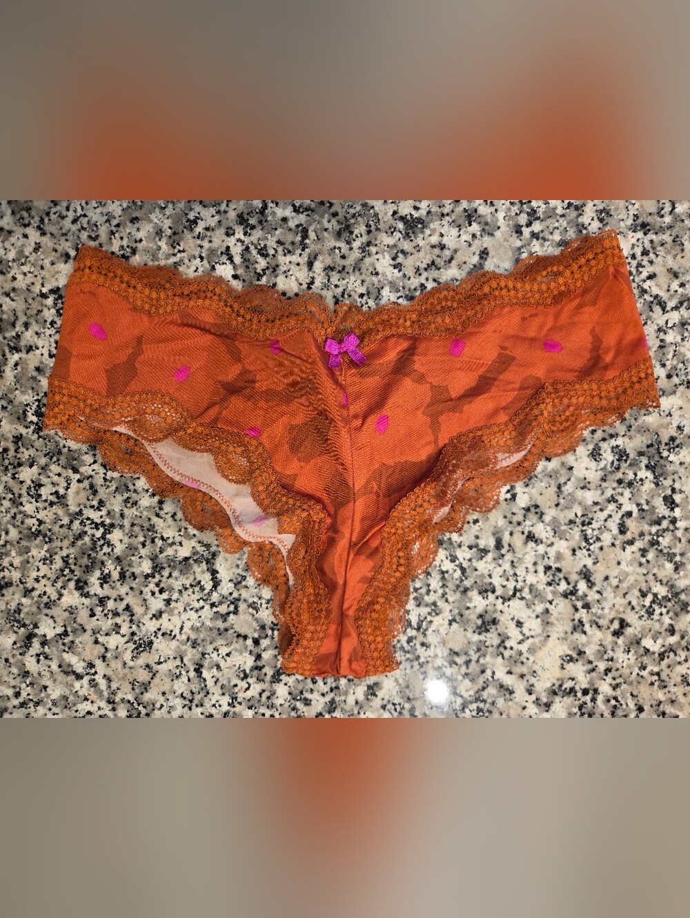 Auden Rust Orange Lace Hipster Panty with Pink Accents